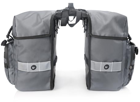WILDKEN 40L Bolsa Doble para Bicicleta Alforjas para Portaequipajes Bolsas de Sillín para Bicicleta Alforja Trasera Bolsa con Cubierta Impermeable para la Lluvia para Viajar al Aire Libre Gris