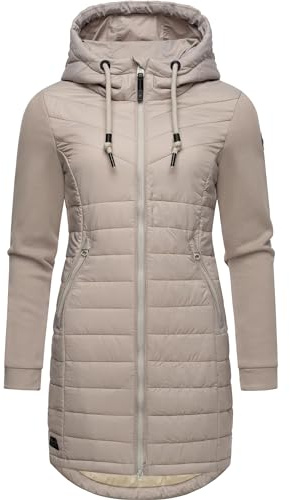 Ragwear Damen Übergangsmantel Lange leichte Steppjacke mit Kapuze und weichen Ärmeln Lucinda Long Bone24 Gr. XL