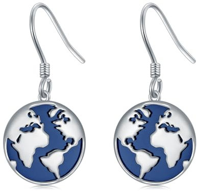 PROESS Weltkugel Ohrringe 925 Sterling Silber Lapislazuli Globus Dangle Ohrringe Weltkarte Schmuck Reisenden Geschenke für Damen Frauen Mädchen Mama