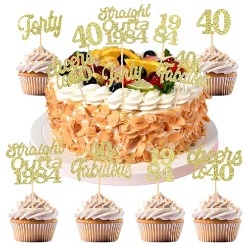 TZQFROCE 40 geburtstag frauen Mann 24 Stück Glitzer 40. Geburtstag Cupcake Topper Geburtstagsdeko 40 geburtstag Tortendeko für 40 Geburtstag Deko Mann Frau Kuchen Deko