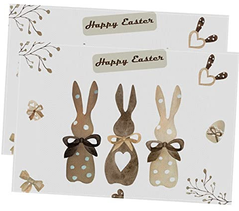 MUCKLILY 2pezzi Tovagliette Pasquali Decorativa Con Motivo Coniglio Sottopiatti Lavabili e Antiscivolo Per Tavoli Protezione e Arredamento Per La Tavola Di Pasqua