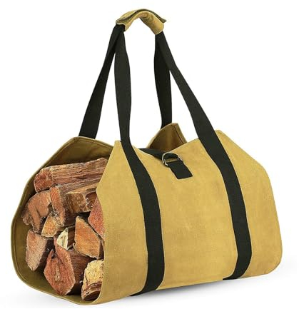 XHDZSW Bolsa De Transporte Leña, Bolsa De Transporte para Leña De Lona, Bolsa De Registro De Chimenea Hogar, Bolsa De Almacenamiento De Madera Plegable Portátil (Amarillo)