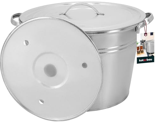 KOTARBAU® Olla grande con tapa y estante intermedio, 25 l, acero galvanizado, olla grande de 25 litros, olla para gulasch