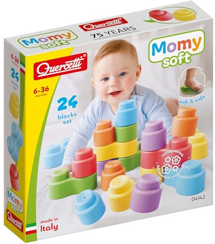 Quercetti Quercetti-4142 MOMY Soft, Konstruktionsspielzeug aus weichem Kunststoff, für die frühere Kindheit, 24 Teile, Mehrfarbig