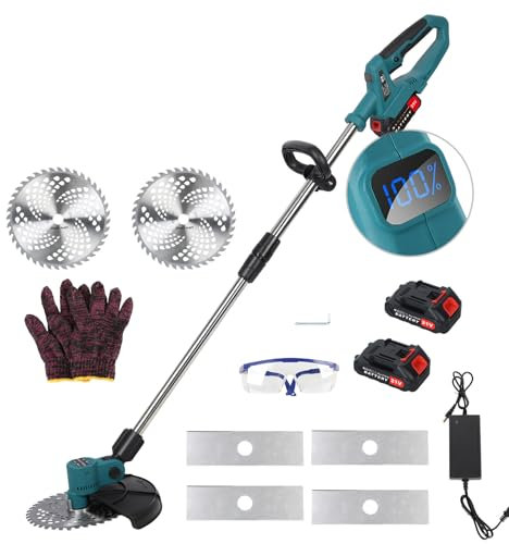 String Grass Trimmer Cordless, Electric Grass Trimmer and Edger, 21V Battery Strimmer Lawn Edger with 2x2.0Ah Batteries and Charger, Battery Operated Grass Trimmer, Brush Cutter, Weed Wacker (Blue)