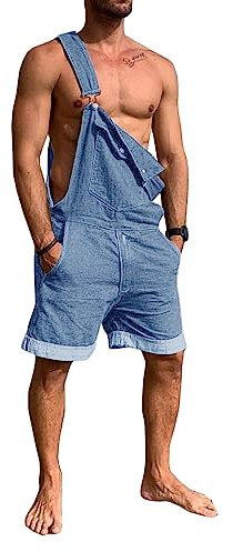 Runcati Tuta da uomo in denim, estiva, regolabile, casual, casual, vestibilità ampia, Blu, XXL