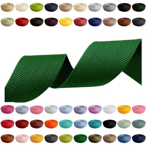 Gurtband 2m 5m 10m 50m, 50 Farben, Breite 10mm 15mm 20mm 25mm 30mm 40mm 50 mm Taschengurt Polypropylen Ideal für DIY-Projekte, Handarbeiten & Outdoor (876) Grün, 30mm x 2m