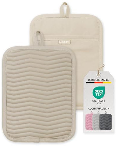 Bellphany 2er Set rutschfeste Silikon Topflappen - Design Topfhalter zum Kochen & Backen, hitzebeständig bis 250°C, Beige