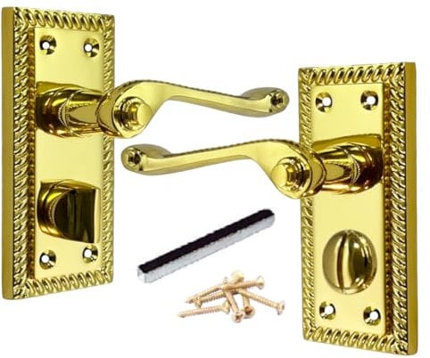 Betley Butterfly Georgian Door Handles Privacy WC Bathroom Brass 108mm x 48mm Scroll Lever