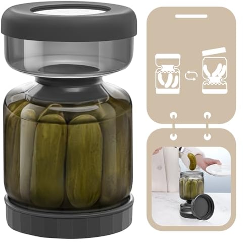 Luvan 1L/34OZ Pot Cornichon en Verre, Bocal Cornichon Retournable, Pot à Cornichon Sablier,Lave-vaisselle et Réfrigérateur Sécurisé