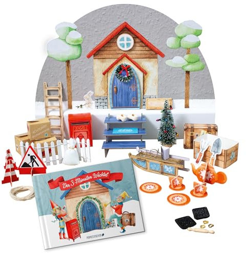 Papierdrachen Wichtel-Set zum Advent - Der 3-Minuten Wichtel - komplettes Bastel-Set mit allem Zubehör für einen entspannten Wichtel-Advent - Set 01