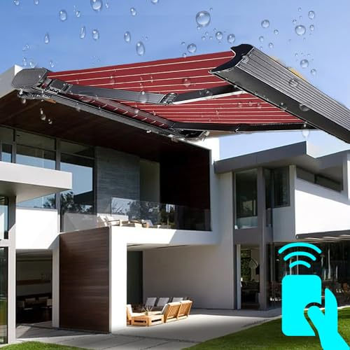 MOFGOE Electric Retractable Awning Patio, Motorized Awnings Sun Shade Shelter with LED Light, UV & Water-Resistant Fabric, Door Window Sunshade Shelter for Outdoor Canopy,98x59in