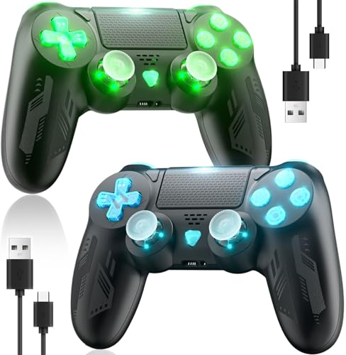 Bonacell 2 RGB Wireless Controller für PS4/Slim/Pro, Kompatibel mit PC Windows/Android/IOS, mit 1000-mAh-Akku, 3,5-mm-Audiobuchse und Turbo-Funktion LED/Touch Pad with Typ-C-Datenkabel