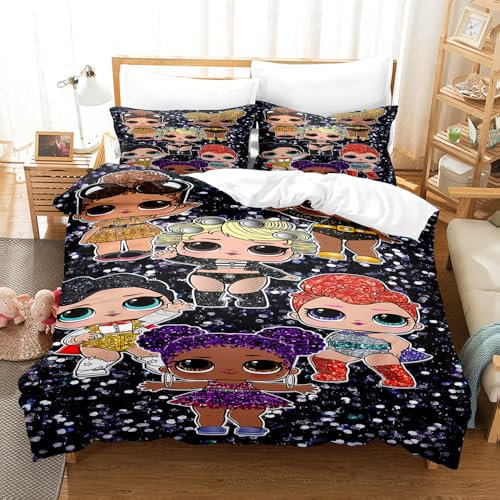 Ste-X Bettwäsche Hautfreundliche Kinder L.O.L.Surprise Bettbezug Baumwolle Mädchen Teenager Bettwäsche Mit Kissenbezug (135x200cm,LOL 03)