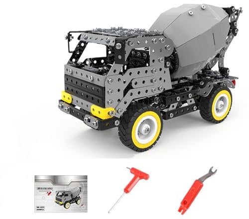 Artisanal Habitat Metallbaukasten, Handmontierter, zahnradgetriebener Zementlaster, 669 Bauteile, Metallpuzzle für Erwachsene, Modellbaufahrzeug (Zement-LKW)