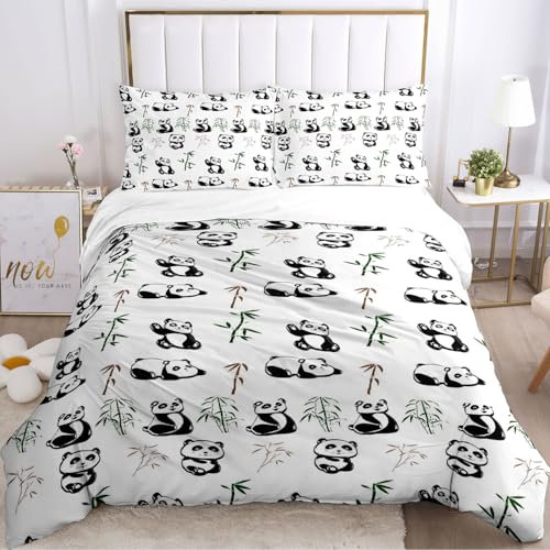 Panda bettwäsche Kinder 135x200cm,Karikatur Panda und Bambus Motiv Bettbezug,3D Panda Drucken Tier Thema Bettbezug für Mädchen Jungen (B, 135 x 200cm)