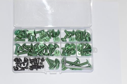 HutaoMoto Kit complet de vis de carénage de moto pour Z750S - Vis de carrosserie en aluminium - Clips de quincaillerie - Vert et argenté