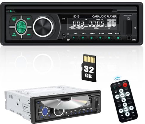 CAMECHO 1Din Autoradio mit CD DVD Player, Autoradio 1 DIN mit Bluetooth 5.1 Freisprechfunktion, Audio Empfänger mit AM/FM Radio, Fernbedienung, EQ, Smart Sync App +32GB TF+Anschluss