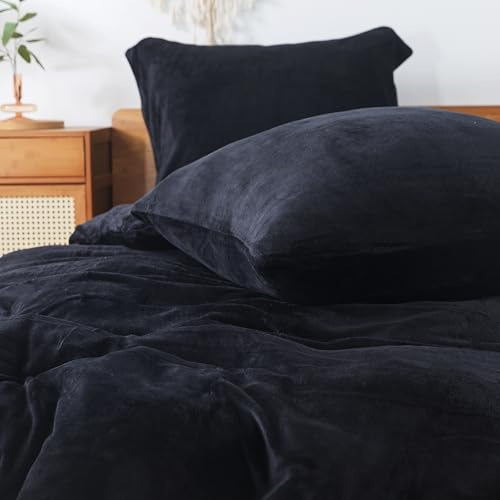 WUMIUER Plüsch Kissenbezüge 40 x 80 (Set mit 2) Schwarz - Weich Flauschig Kissenbezug mit Reißverschluss für Bett Sofa Couch Kissen 40 x 80 cm - Deko Kissenhülle Kopfkissenbezug