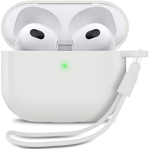 MyGadget Silikon Hülle für Airpods 3. Generation - [ Qi kompatibel ] mit Silikon Armband - Schutzhülle Etui Soft Silikonhülle Case Tasche in Weiß