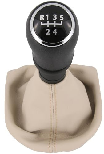 Schaltknauf + Schaltsack Set 5 Gang passend für VW T6, ab 2015, Plug & Play, Auto Schalthebel Schaltmanschette, mit Rahmen, schwarz - beige
