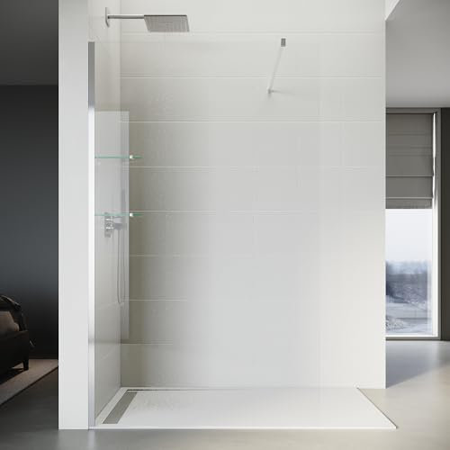 SONNI 100 x 200 cm Walk In Duschwand mit 8mm Glasböden, Dusche Duschtrennwand Glas Badewannd
