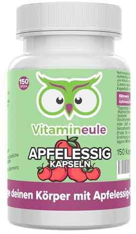 Apfelessig Kapseln - hochdosiert 500 mg - bioaktiv & vegan | Produktion in Deutschland - Pulver ohne Zusatzstoffe & laborgeprüft - naturbelassen & naturtrüb - Vitamineule®