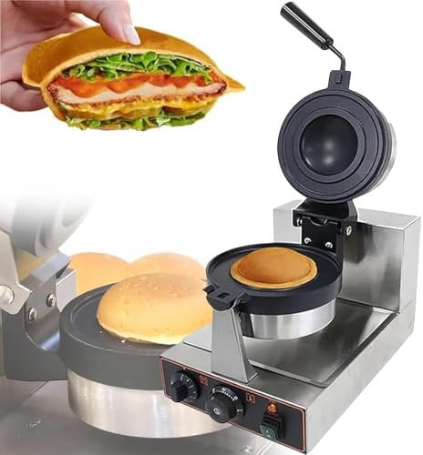 DUXMM Electric Head/Double-Head Ice Cream Hamburger Machine,Stainless Steel Round Hot Press Bread Machine Equipment,Ice Cream Maker Hamburger Waffle Maker,Time & Temperature Control,For Kitchen