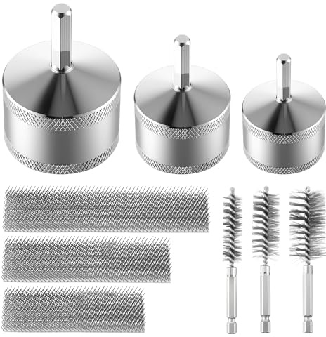 1/2&3/4&1 Copper Pipe Cleaner for Drill with 1/4 Hex Shank & Brush Blades & Metal Pipe Cleaning Brush, Tube Thread Cleaner, Plumbing Tools for Plumber Removing Rust, HVAC Stain Removal(3 Piece)