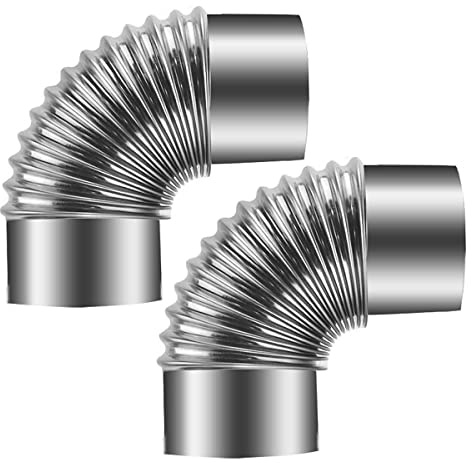 2 Stück Winkel-Ofenrohr-Kaminverlängerung, Edelstahl 90°-Kniestückrohr Abgasrohr, Ø 100mm Ø 110mm Ø 120mm Rauchrohradapterrohr Ofenrohrbogen(11cm)
