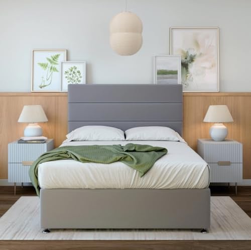 Bedmaster Plush Velvet Divan Base With Storage And Lined Headboard - Colour And Size Options (Silver No Drawer, Small Single)