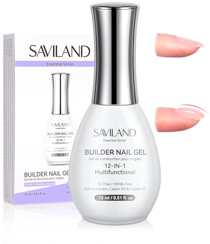 SAVILAND 15ml Builder Gel für Nägel: 12-in-1 Multifunktions Rubber Base Gel,Nagelhärter mit Geringer Hitze Selbstnivellierender Aufbaugel für Gelnägel U V Lampe Erforderlich für Zuharubber Base Geluse
