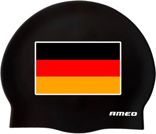 AMEO Bonnet de bain en silicone SR Flat Germany Flag - Bonnet de natation élastique et résistant - Idéal pour toutes les tailles de tête - Bonnet de natation imperméable avec drapeau allemand