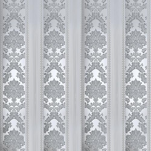 Trafagala Flower Damask Wallpaper - Grey and Silver Floral Girls Wallpaper for Bedroom & Living Room Wall Mural Leaf Wall Paper