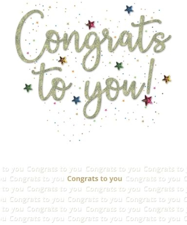 SECOND NATURE Large Embellished A4 Congratulations Greeting Card Congrats To You! Celebrate - All For One Handcrafted, Gold Foil, Gem Star, Eco-Friendly, Keepsake
