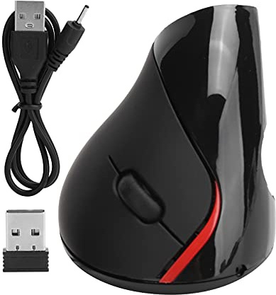 Ouitble Mouse verticale ergonomico 2.4 G senza fili ottico silenzioso wireless 800/1200/1600 DPI con ricevitore USB, ricaricabile a 5 tasti mouse per Wins 2000/XP/7/8/10/Vista/98/OS (nero)