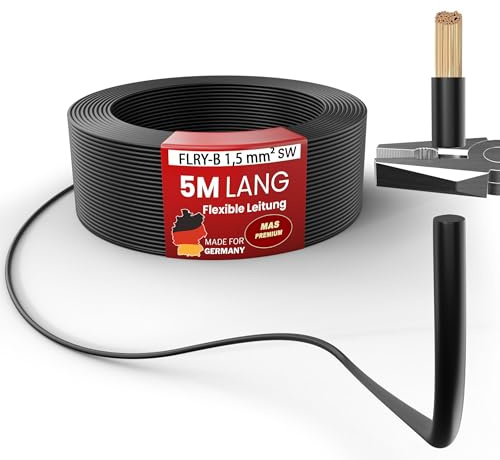 MAS Premium FLRY-B 1,5 mm² Fahrzeugaderleitung 5-100m KFZ Kabel Einsatz in elektrischen Anlagen von Fahrzeugen Schwarz Rot oder 2st. Set (Rot + Schwarz) (Schwarz, 5m)