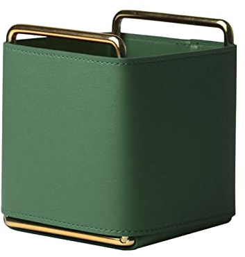 ZESHGON Leather Pen Holder Square Pen Pot Durable Desktop Pencil Cup for Home Office(Green)