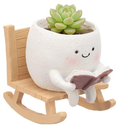 Smily Face Planter Pot Cute Rocking Chair Plant Pots Swing Succulent Pot with Drainage Hole Indoor Outdoor Unique Sit Rocking Chair Succulent Pots Gift for Mother Women Man Appreciation Birthday