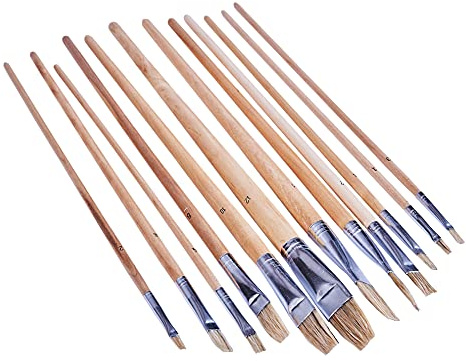 Amtech – 12pc Flat Tip Art Brush Set XL, Wide Brushes for Canvases, Crafts and Models