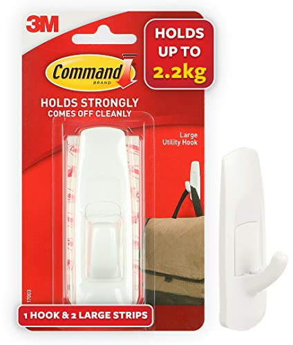 Command 17003 Water-Resistant Adhesive Refill Strips,2, 4, Re-Hang Medium and Large Bath Caddies Hardware, White, 1 Hook