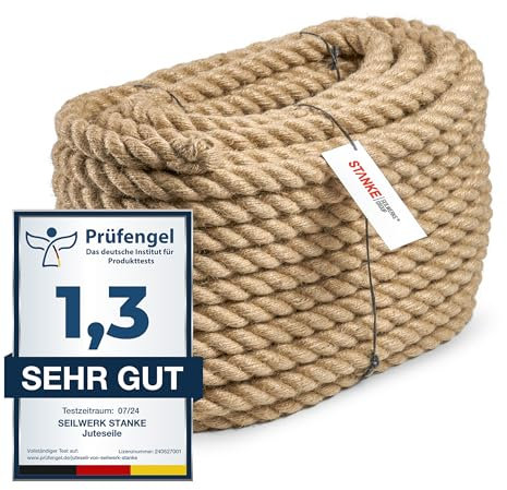 Seilwerk STANKE Juteseil Naturfasern gedreht Tauwerk Hanf Jute Tau Seil Tauziehen Absperrseil Handlauf 40mm 30m
