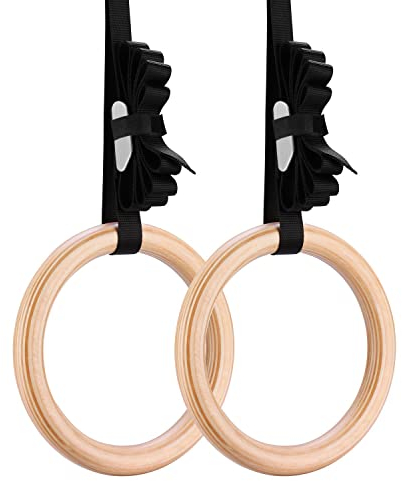 Yimidear Gymnastische Ringe, Holz Olympische Ringe mit Gürtelschnallen Gymnastik Ringe für Krafttraining, Crossfit, Pull Ups und Dips