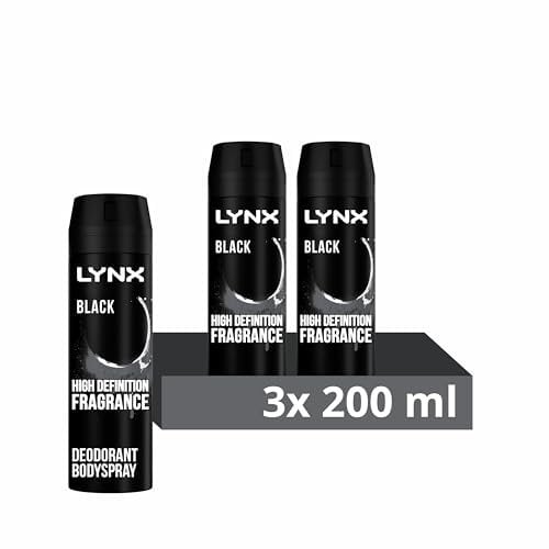 Lynx Black Aerosol Body Spray Men's Deodorant Spray with a frozen pear & cedarwood scent for 48 hours of odour-busting, high definition fragrance 3x 200 ml