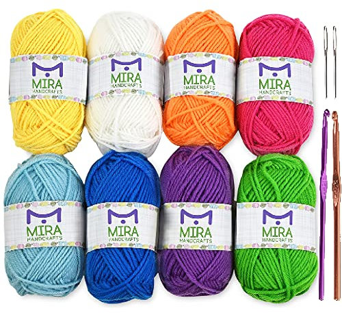 Premium-Garn Pack - 8x30g Acryl Regenbogen Farben Garnstränge – je 60 m lang - ausgezeichnet für kleine und Kinder Garnprojekte, Basteln, Stricken, Häkeln und vieles mehr