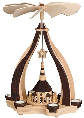 Rudolphs Schatzkiste Tischpyramide Kurrende mit Seiffener Kirche und Teelichter HxLxB 47,5x34x34cm NEU Pyramide Minipyramide Holzpyramide Seiffen Erzgebirge Weihnachten Wärmespiel Lichter Figur Holz