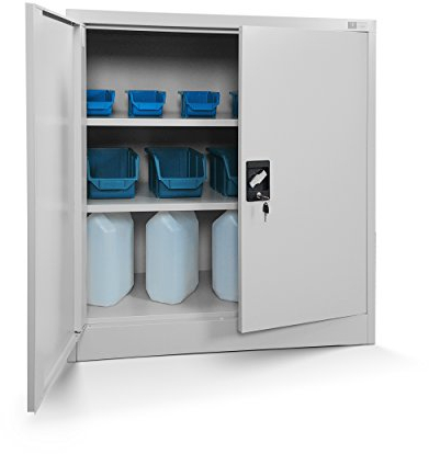 Jan Nowak Kleiner Aktenschrank C001B Büroschrank Metallschrank Lagerschrank 2 Verstellbare Fachböden Pulverbeschichtet Abschließbar 92,5 cm x 90 cm x 40 cm (Grau)