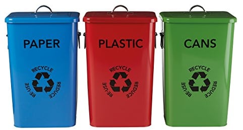 Premier Papeleras de plástico, Papel y latas con Logotipo de Reciclaje, Juego de 3, Multicolor, Acero Inoxidable, 26 x 32 x 50 cm, 3