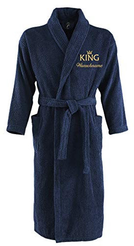 Nashville print factory Sol´s Bademantel Palace Morgenmantel bestickt mit Ihrem Wunschname und Motiv/KING/QUEEN/Krone Gold Partner-Look Sauna Bad Name (S/M, KING + Name)