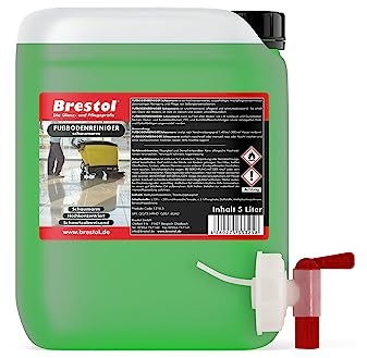 BODENREINIGER maschinell 5 Liter Konzentrat inkl. Auslaufhahn 51 mm - Wischpflegekonzentrat für schaumarme Bodenreinigung von Linoleum Naturstein Kunststein PVC Holz Parkett Fußbodenreiniger